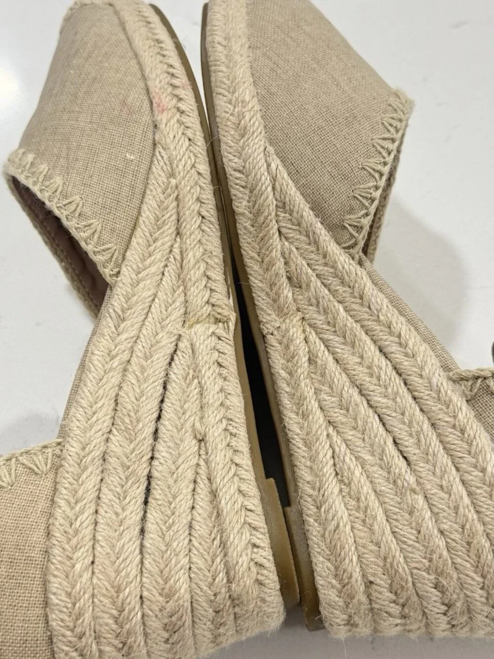 Draper James Tan Canvas Jut Espadrille Wedges Size 8.5 Ankle Wrap Coastal Summer